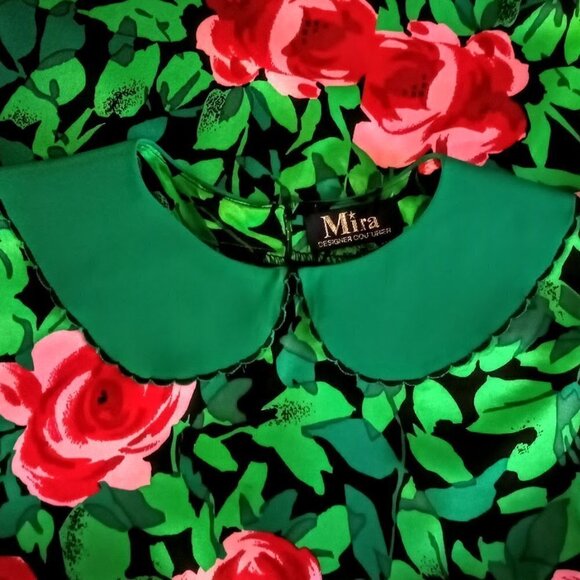 Mira Designer Couturier Floral Silk Long Sleeve Blouse - Picture 3 of 4